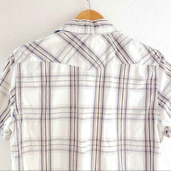 American Eagle Vintage Fit Pearl Snap Shirt Men's Size‎ M Beige Plaid - Picture 4 of 10